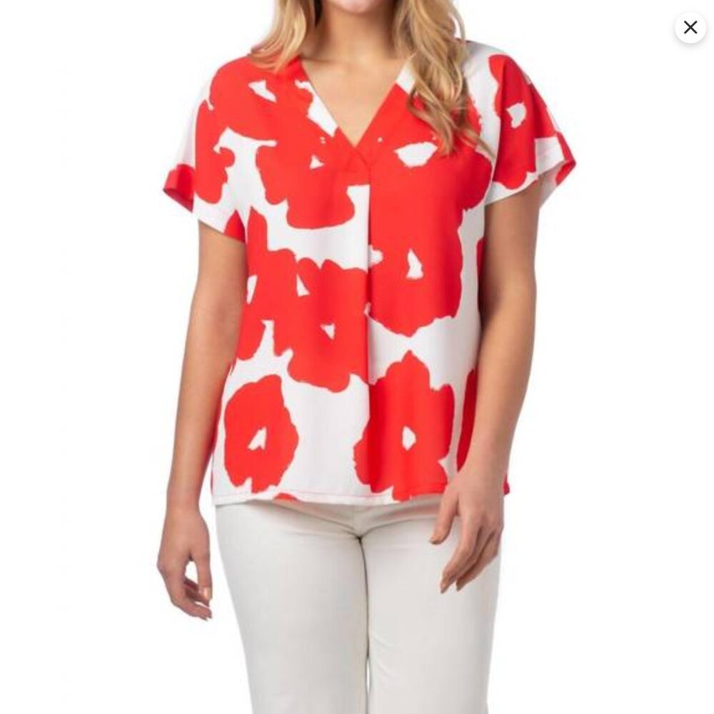 CROSBY by Mollie Burch White Blouse with Red Floral Print